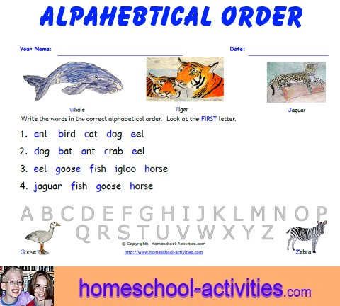 alphabetical order worksheets second letter