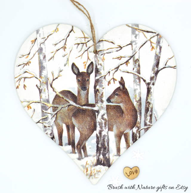 Deer decorative wooden heart Brush with Nature gifts on Etsy