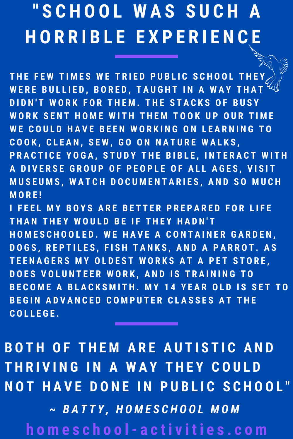 home school quote about the success of homeschooling with autism