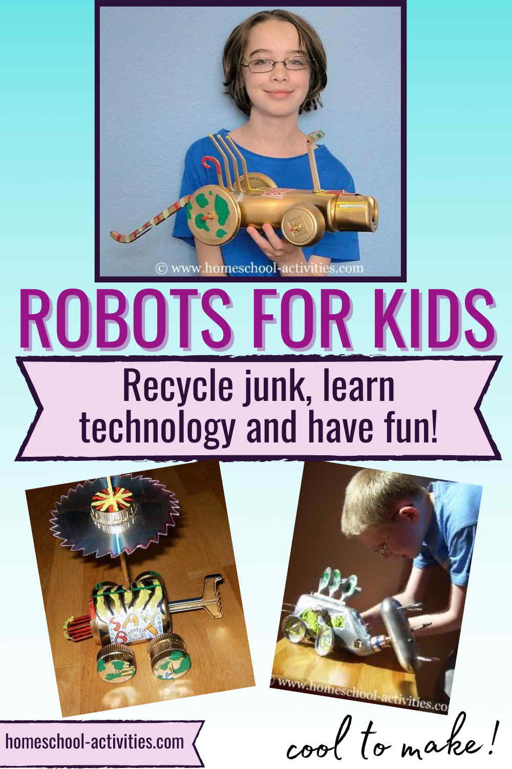 Recycled crafts making robots from junk