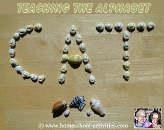 teaching the alphabet - cat in shells