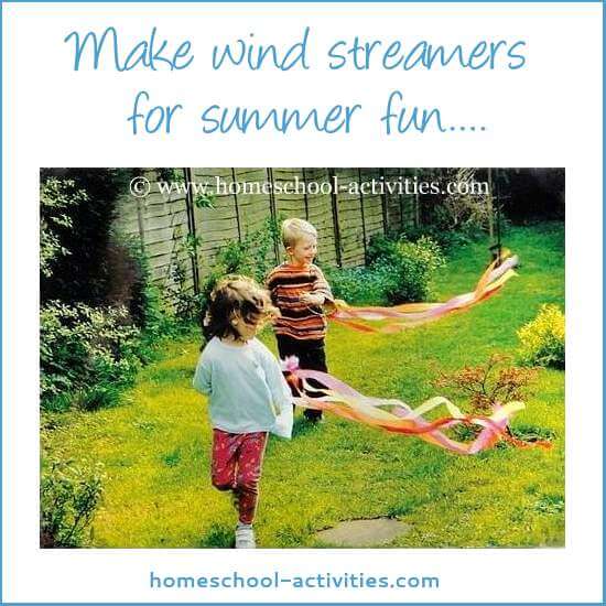 Colorful wind streamers are perfect for celebrating summer crafts for kids. Easy to make, they're ideal for outdoor activities and festivals.