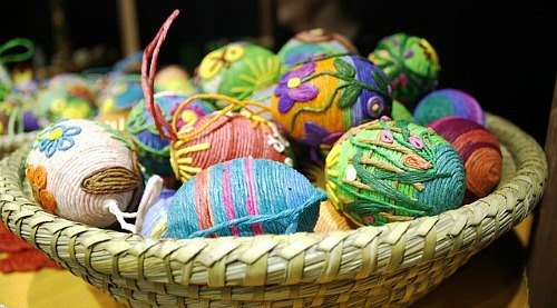 woven eggs in Easter basket