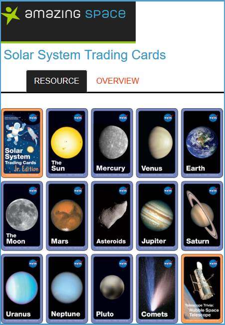 solar system trading cards