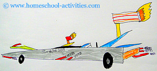 Drawing of a rocket car