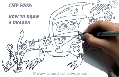 how to draw a dragon step four