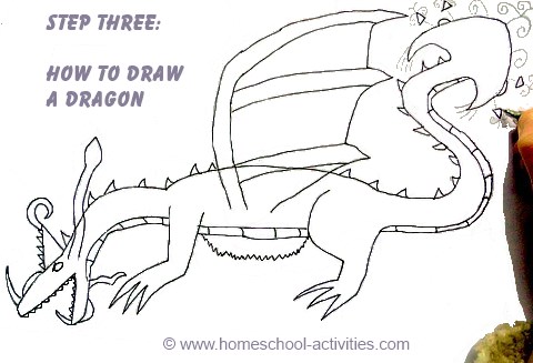 how to draw a dragon step three