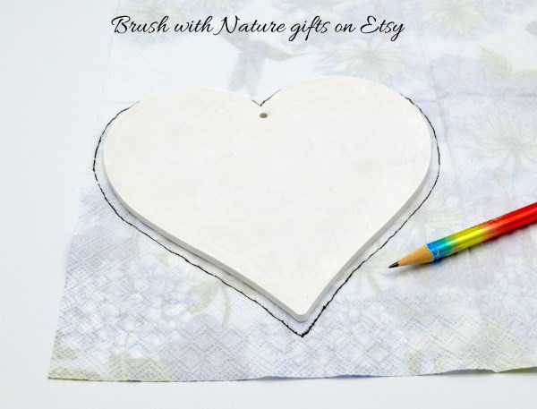 Decoupage painted wooden heart instructions draw round napkin